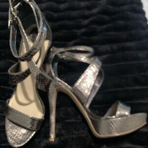 Nine West Metallic Silver Snakeskin Heels
